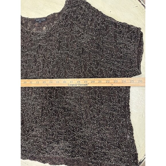 Eileen Fisher Women's Open Knit Brown Top L Italian Yarn Metalic - Picture 3 of 8
